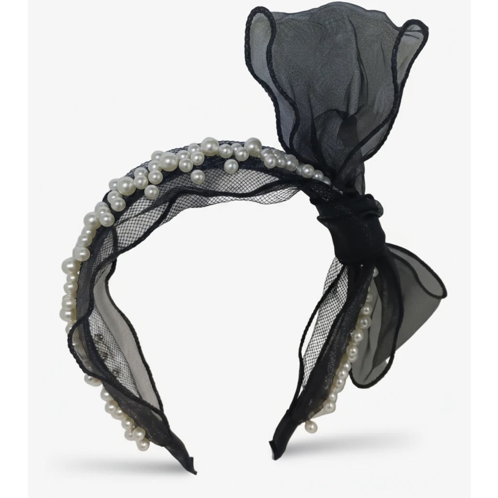 Glamorous Tulle & Pearl Statement Headband – Gothic Chic Aesthetic - Picture 3 of 6